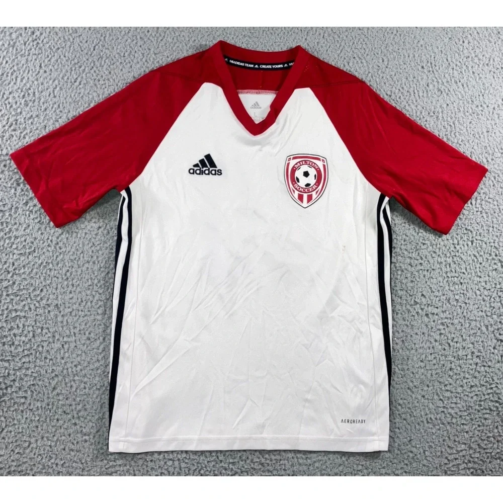 Adidas Soccer Jersey‎ Youth L White Red Milton Soccer SIA 40 Aeroready Shirt